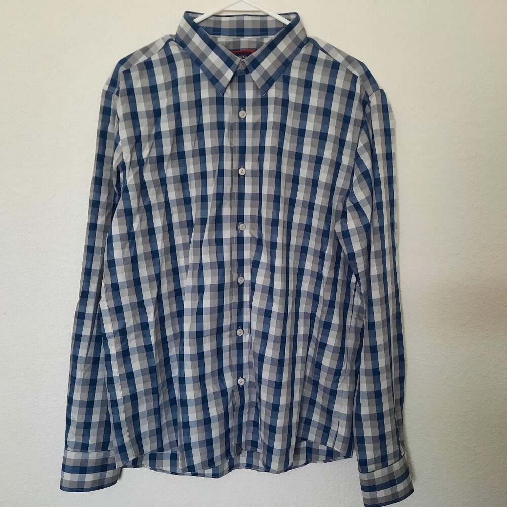 UNTUCKit Shirt  Blue Check Button Up Cotton  Casual size L
